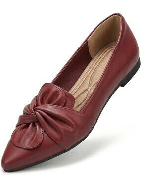 Women's Red Pointed Toe Ballet Flats Mesh Pu Leather Pull On Dressy Shoes